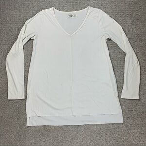 Abercrombie & Fitch White V Neck Long Sleeve Ribbed T-shirt Top Shirt Sz Large